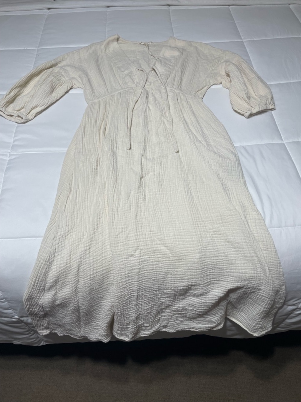 Cream Gauze Tie-Front Midi Dress
